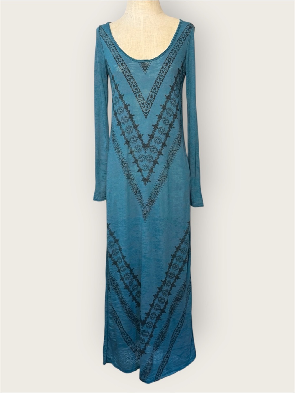 *Rare* FREE PEOPLE 2010s Maxi Dress In Burnout Semi-Sheer Teal Material Size SM